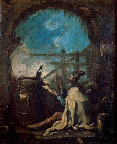 A Clown Training a Magpie, late 17th or 18th century by Alessandro Magnasco