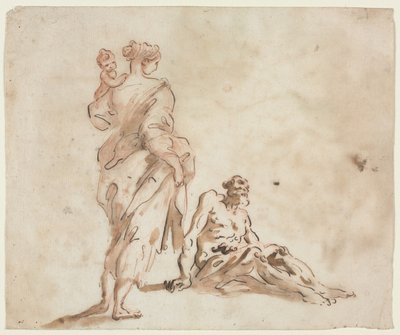 A Standing Woman Holding a Child, a Seated Male at Her Feet, First Half 18th Century by Alessandro Magnasco