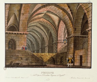 Norfolk visits the prisoner Leicester in the Scenography prison for the 1828 performance of the opera “Elisabetta, Regina d