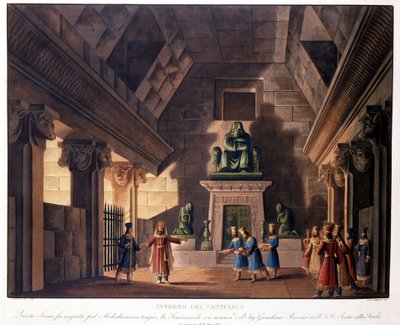 Scenography of Sanquirico for the opera “Semiramis” (Semiramide) by Gioacchino Rossini at the Teatro alla Scala by Alessandro Sanquirico