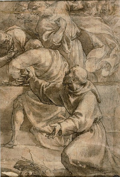 Fragment of an Assumption Scene: Apostles, with Saint Francis of Assisi in the Foreground by Alessandro Turchi