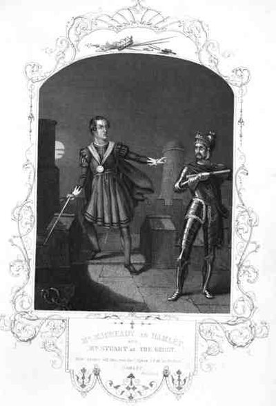 Mr Macready as Hamlet and Mr Stuart as The Ghost, Act I Scene 5, in Hamlet by William Shakespeare by Alexander (after) Reid