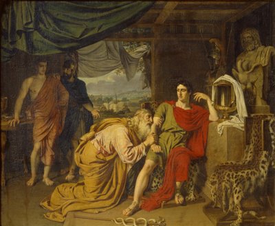 Priam tearfully supplicates Achilles, begging for Hectors body by Alexander Andreyevich Ivanov