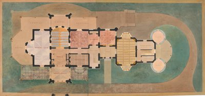 Lyndhurst for George Merritt, Tarrytown, New York first floor plan, 1865 by Alexander Jackson Davis
