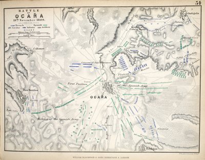 Map of the Battle of Ocana, published by William Blackwood and Sons, Edinburgh and London, 1848 by Alexander Keith Johnston