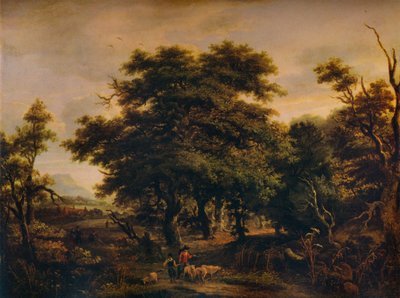 A Woody Landscape, with Figures and Sheep by Alexander Nasmyth