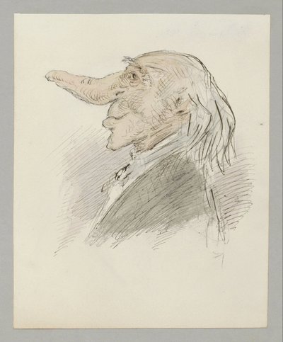 Caricatured Head of an Old Man with a Long Nose by Alexander Ver Huell