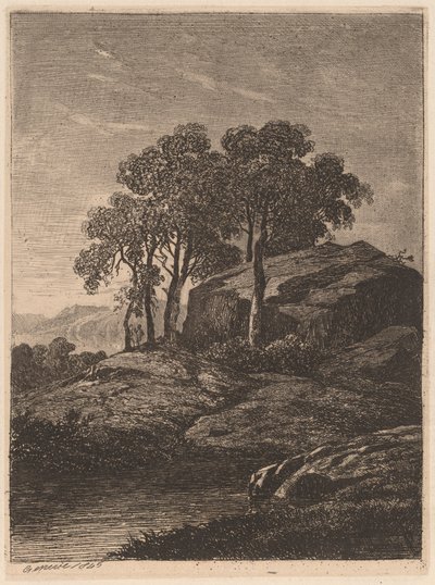 Trees by a Rock by Alexandre Calame