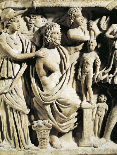 Marble Sarcophagus, Relief Depicting Prometheus Myth, Detail, Athena Assisting Prometheus while He Creates Humans, From Arles by Nicolas Toussaint Charlet