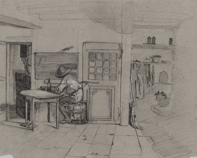 A Farmhouse Interior with a Boy at a Table by Alexandre Gabriel Decamps