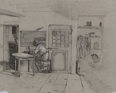 A Farmhouse Interior with a Boy at a Table by Alexandre Gabriel Decamps