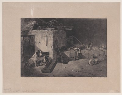 Interior of the Kennel, from the series Hunting Scenes by Alexandre Gabriel Decamps