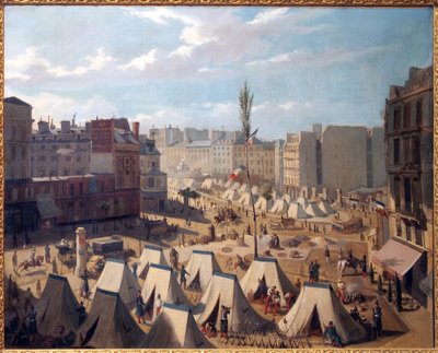 Troop Camp, on the Boulevard du Temple in Paris, During the Days of June 1848. Painting by Josquin (?), Oil on Canvas, French Art by Alexandre Josquin