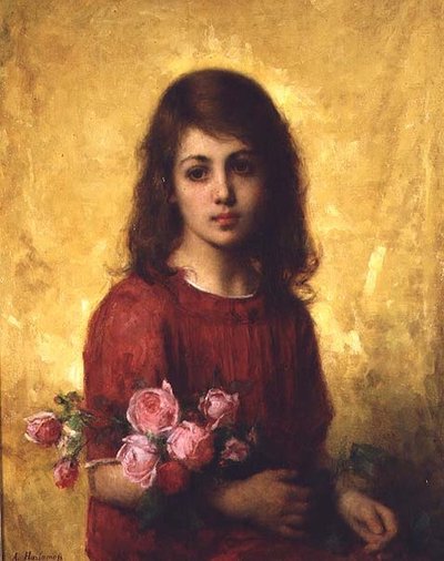 Portrait of a Young Girl Holding a Bunch of Roses by Alexei Alexevich Harlamoff