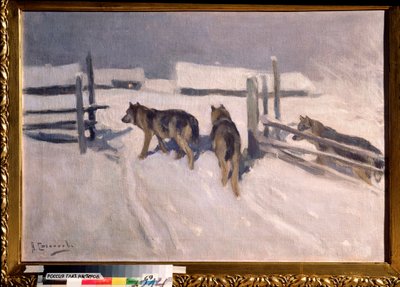 Wolves, Winter Night. Painting by Alexei Stepanovich Stepanov (1858-1923) by Alexei Steipanovitch Stepanov