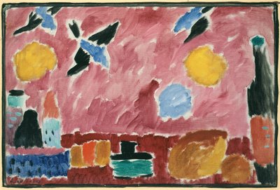 With Red Swallow-Patterned Wallpaper by Alexej von Jawlensky