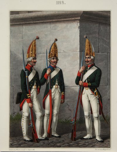 Grenadiers of the Preobrazhensky, Semenovsky and Izmailovsky Regiment in 1796-1797 by Alexey Gavrilovich Petrovsky