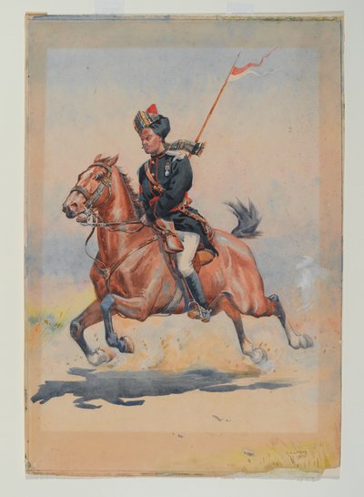 A Jat Sowar of the 6th Cavalry mounted, galloping, with slung lance by Alfred Crowdy Lovett