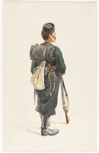 Rifleman of the 4th Gurkha Regiment in marching order, 1890 by Alfred Crowdy Lovett