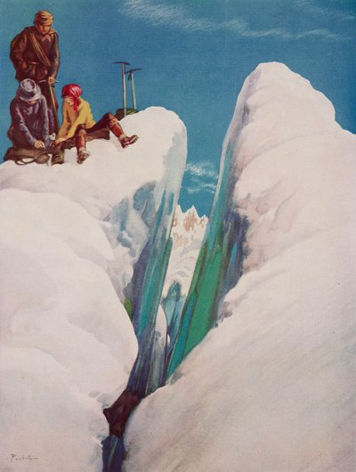 The crevasse, Mountaineering tragedy, drawing by Alfred Bestall from The Tatler, No 1366, August 31 by Alfred Edmeades Bestall