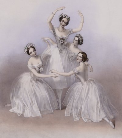 The Celebrated Pas De Quatre composed by Jules Perrot, as danced at Her Majesty’s Theatre by Alfred Edward (after) Chalon