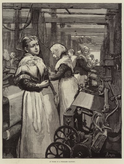 At Work in a Woollen Factory by Alfred Edward Emslie