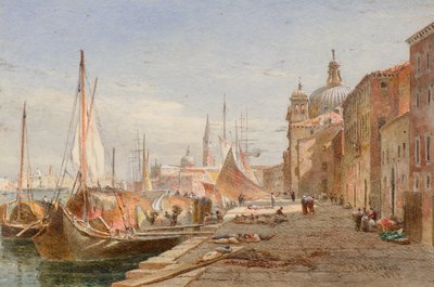 Barges at a Quayside, Venice by Alfred Edward Goodall
