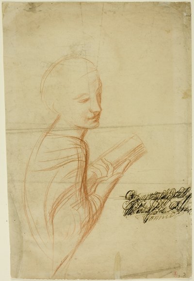 Woman with Book (recto); Sketches of Male Figure (verso) by Alfred George Stevens