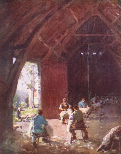 Lake District: Sheep-Shearing, Esthwaite Hall Farm by Alfred Heaton Cooper