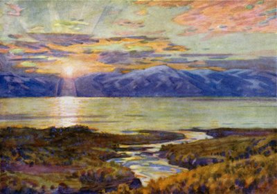 Midnight Sun over Lake Torne Trask, from Abisko by Alfred Heaton Cooper