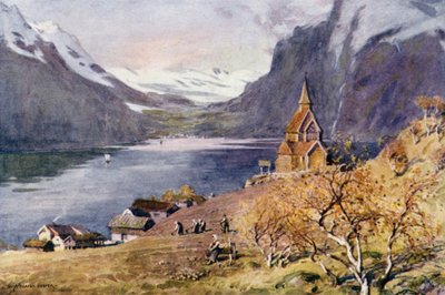 Urnaes Church, Lyster, Sogne Fjord by Alfred Heaton Cooper