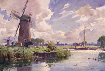 Windmills on the Thurne, Norfolk by Alfred Heaton Cooper