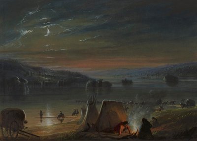 Crossing the River: Moonlight by Alfred Jacob Miller
