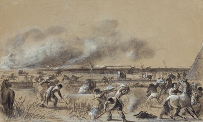 Fire on the Prairie, Setting Fire to the Camp, c.1837 by Alfred Jacob Miller