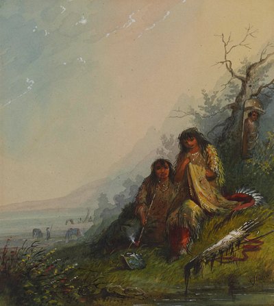 Indian Woman Making the War Dress by Alfred Jacob Miller