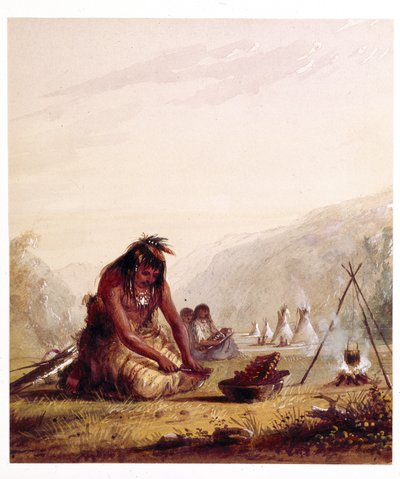 Shoshone Indian Preparing His Meal by Alfred Jacob Miller