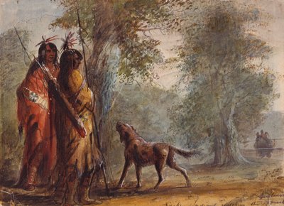 Snake Indians Watching the Approach of a Canoe by Alfred Jacob Miller