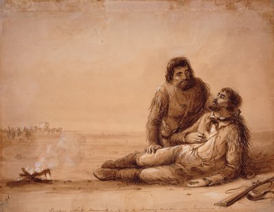 Trappers without Ammunition and in a Starving Condition near Independence Rock, c.1850 by Alfred Jacob Miller