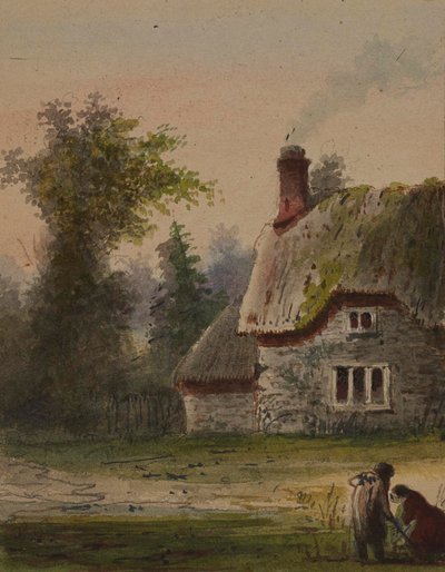 Two Figures Outside a Cottage by Alfred Jacob Miller
