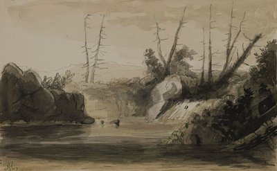View of a Waterfall and Small Lake by Alfred Jacob Miller