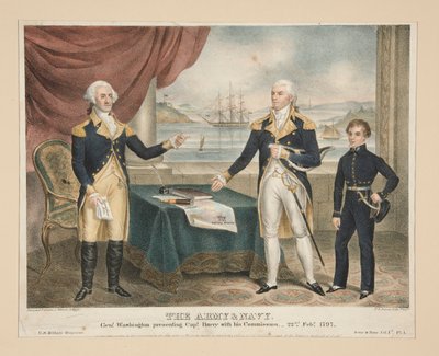 The Army & Navy, Genl. Washington presenting Captain Barry with his Commission by Alfred M. Hoffy