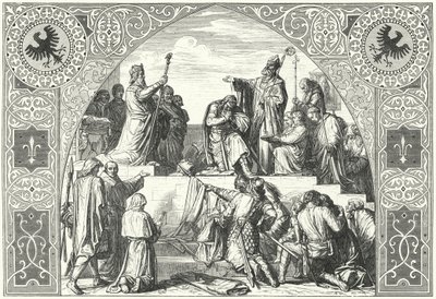 The baptism of the Saxon chieftain Widukind, 785 (engraving) by Alfred Rethel