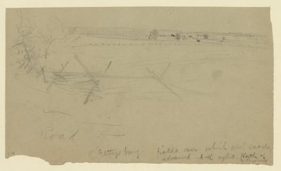 Gettysburg - fields over which rebel cavalry advanced to the right, north of Gettysburg by Alfred Rudolph Waud