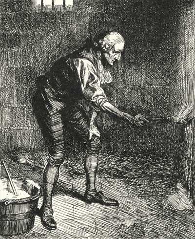 English prison reformer John Howard cleaning the walls of his prison cell while being kept in quarantine in Venice by Alfred Wallis Mills