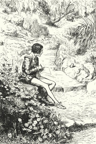 French potter Bernard Palissy watching lizards in the garden as a boy by Alfred Wallis Mills