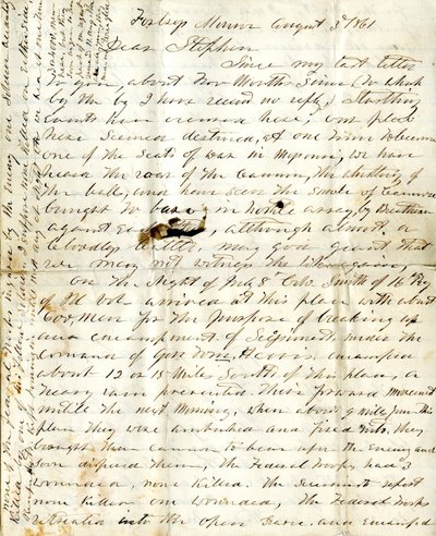 Letter [of Alfred Warner] to Stephen, August 3, 1861 by Alfred Warner