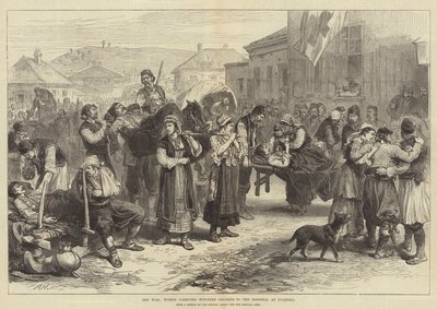 The War, Women carrying Wounded Soldiers to the Hospital at Ivanitza by Alfred William Hunt