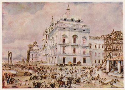 Construction of the Palace-Convent of Mafra, Portugal by Alfredo Roque Gameiro