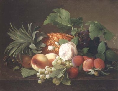 Still Life with Pineapple, Peaches, Plums and Grapes by Alfrida Vilhelmine Ludovica Baadsgaard