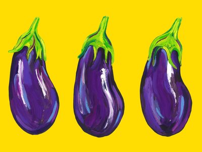 Three Sunny Eggplants by Alice Straker
